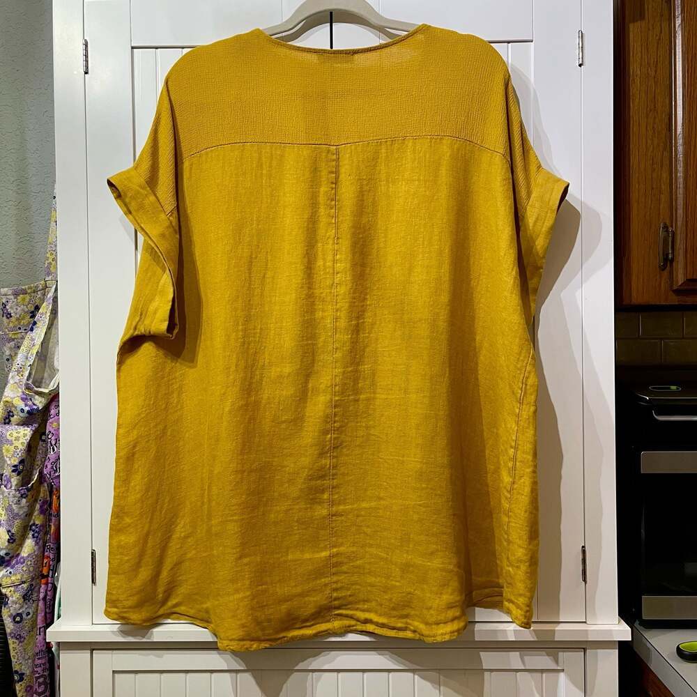 Bellambra Made in Italy 100% Linen Yellow Short Sleeve Tunic Top - Picture 2 of 5
